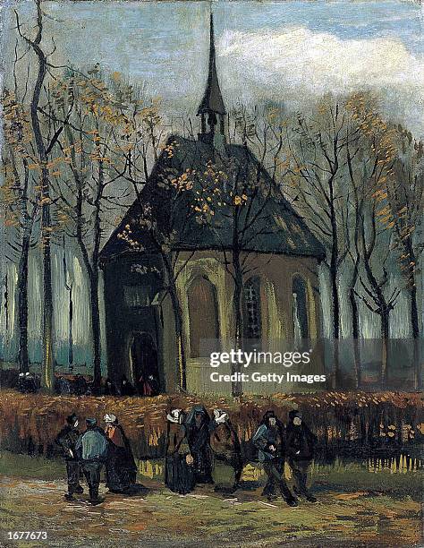 This is the image of the 1882 painting by Dutch artist Vincent van Gogh 'Congregation Leaving the Reformed Church in Nuenen', one of the two Van Gogh...