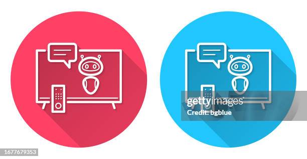 tv with chatbot. round icon with long shadow on red or blue background - remote support stock illustrations