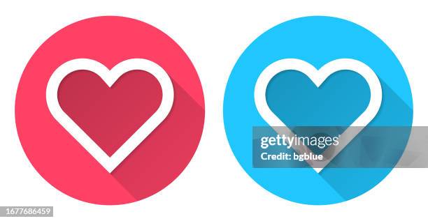 heart. round icon with long shadow on red or blue background - two hearts vector stock illustrations