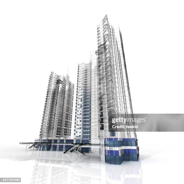 highrise isolated - designer wireframe stockfoto's en -beelden