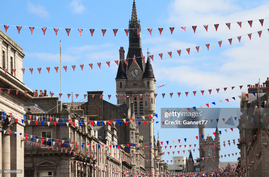 Flags hung on Union Street in Aberdeen 