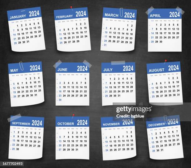 calendar 2024 on chalkboard - blackboard - school bulletin board stock illustrations