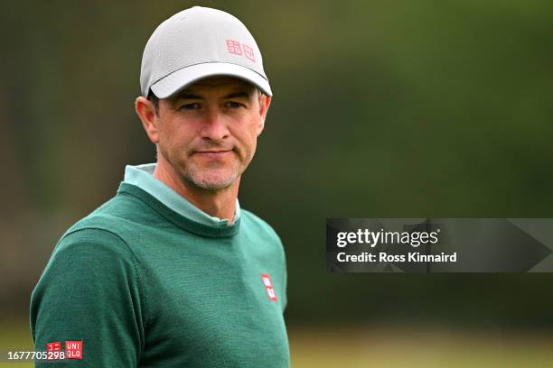 Adam Scott of Australia looks across the 18th hole during the Pro-Am prior to the BMW PGA Championship at Wentworth Golf Club on September 13, 2023...