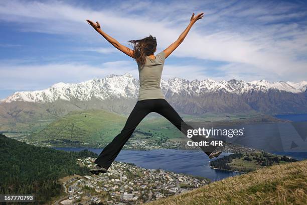 view over queenstown, new zealand (xxxl) - queenstown stock pictures, royalty-free photos & images