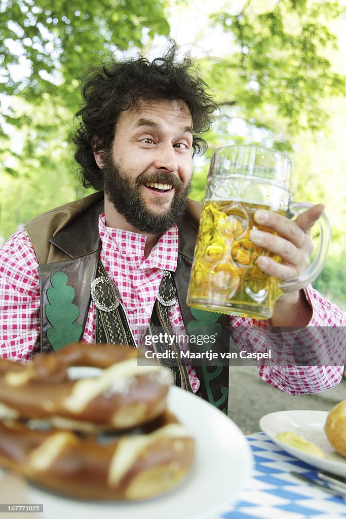 Bavarian Bearded Drunk Guy in a Biergarten