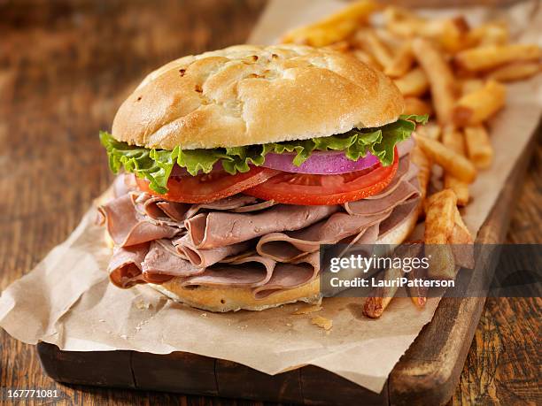roast beef  sandwich - roast beef sandwich stock pictures, royalty-free photos & images