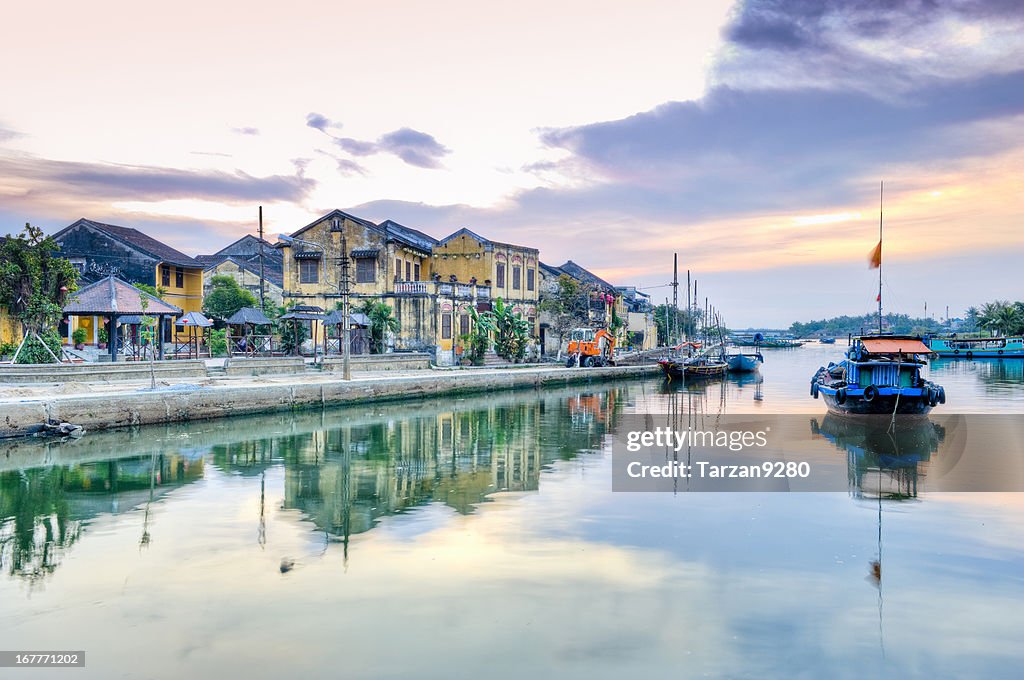 Thu Bon river, Hoi An, Vietnam water reflections