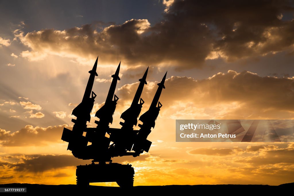 Missile system on the background of the sunset