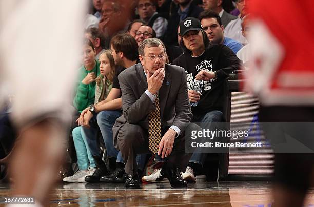 Carlesimo of the Brooklyn Nets watches play against the Chicago Bulls during Game Five of the Eastern Conference Quarterfinals of the 2013 NBA...