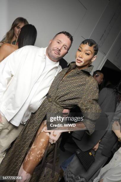 Kim Jones and Winnie Harlow at the Fendi Spring 2024 Ready To Wear Fashion Show on September 20, 2023 in Milan, Italy.