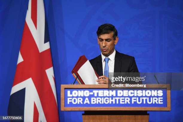 Rishi Sunak, UK prime minister, at a news conference in Downing Street in London, UK, on Wednesday, Sept. 20, 2023. Sunak was told weeks before...