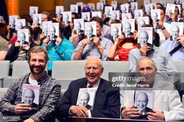 Judd Apatow, Carl Reiner and Mel Brooks participate in the Comedy Central #ComedyFest Kick-Off with Mel Brooks, Carl Reiner and Judd Apatow at The...
