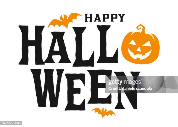happy halloween lettering. - halloween font stock illustrations