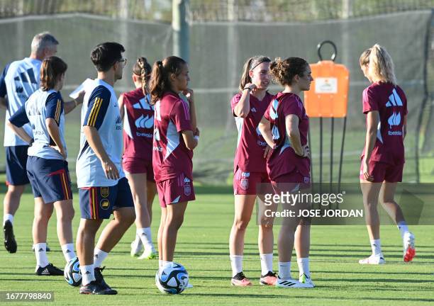 Spain's players attend a training session in Oliva near Valencia, on September 20, 2023 ahead of their UEFA Nations League football matches against...
