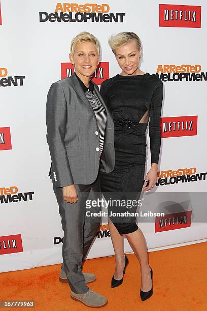 Ellen DeGeneres and Portia de Rossi attend the Netflix's Los Angeles Premiere Of "Arrested Development" Season 4 at TCL Chinese Theatre on April 29,...