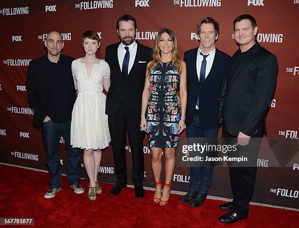 Marcos Siega, Valorie Curry, James Purefoy, Natalie Zea, Kevin Bacon and Kevin Williamson attend the screening of Fox's "The Following" at Leonard H....