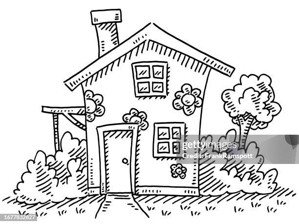 cute small house drawing - tree transparent background stock illustrations