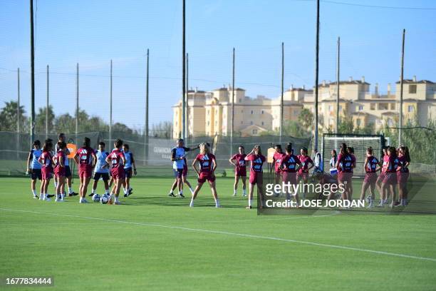 Spain's players attend a training session in Oliva near Valencia, on September 20, 2023 ahead of their UEFA Nations League football matches against...