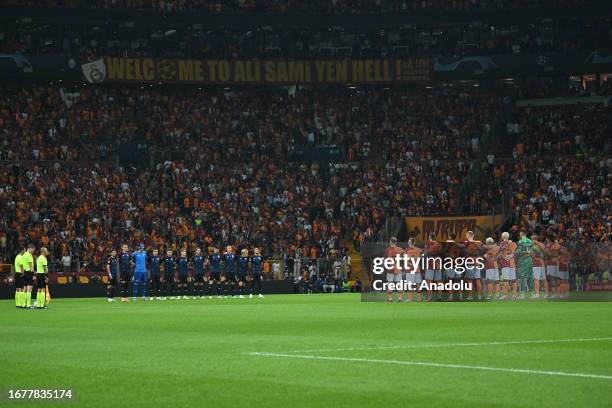 Players of FC Kobenhavn and Galatasaray pay tribute to the ones who lost their lives in the Morocco earthquakes ahead of the UEFA Champions League...