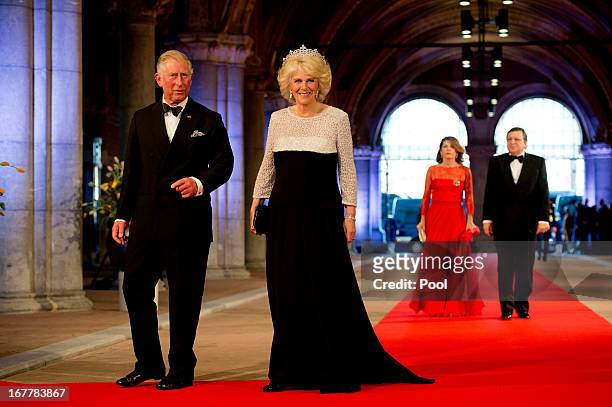 Prince Charles, Prince of Wales and Camilla, Duchess of Cornwall followed by President of the European Commission, Jose Manuel Barroso, and his wife...