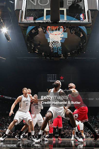 Reggie Evans of the Brooklyn Nets waits for the rebound against the Chicago Bulls in Game Five of the Eastern Conference Quarterfinals during the...