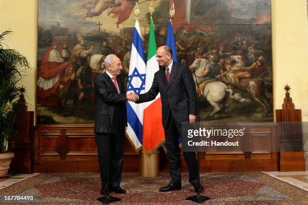 Israeli President Shimon Peres meets with Italian Prime Minister Enrico Letta on April 30, 2013 in Rome, Italy. Peres is in town to meet with various...