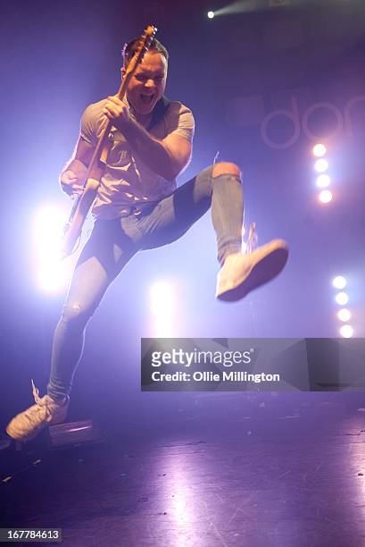Simon Delaney of Don Brocco performs onstage during a sold out show on the last night of the Prioroties 2013 album Tour at KOKO on April 18, 2013 in...