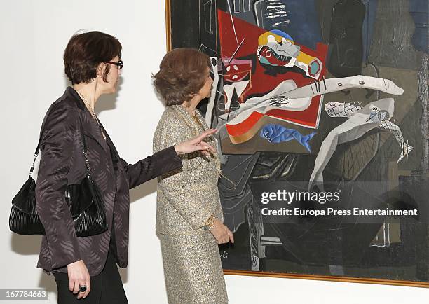 Queen Sofia of Spain attends Dali Exhibition at Reina Sofia Museum on April 26, 2013 in Madrid, Spain.