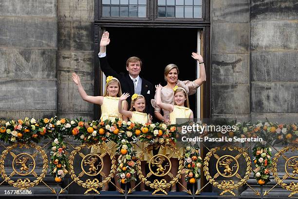 King Willem Alexander, Queen Maxima and their daughters Princess Catharina Amalia, Princess Ariane and Princess Alexia of the Netherlands appear on...