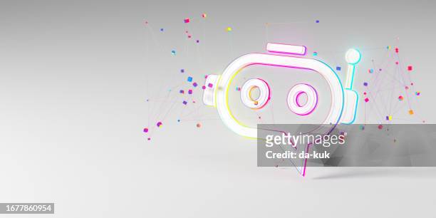 3d ai chat bot connected with digital futuristic grid - three dimensional icons stock pictures, royalty-free photos & images