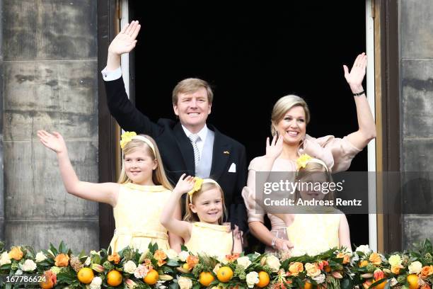 King Willem Alexander, Queen Maxima and their daughters Princess Catharina Amalia, Princess Ariane and Princess Alexia of the Netherlands appear on...