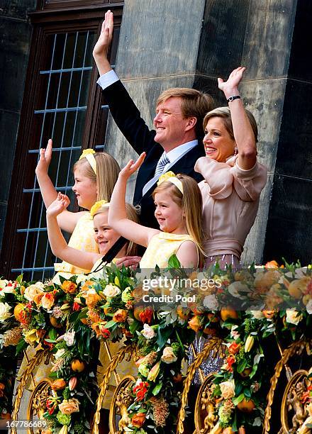 King Willem Alexander of the Netherlands, Queen Maxima of the Netherlands and their daughters Crown-Princess Catharina Amalia of the Netherlands,...