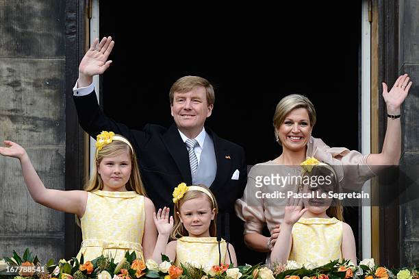 King Willem Alexander, Queen Maxima and their daughters Princess Catharina Amalia, Princess Ariane and Princess Alexia of the Netherlands appear on...