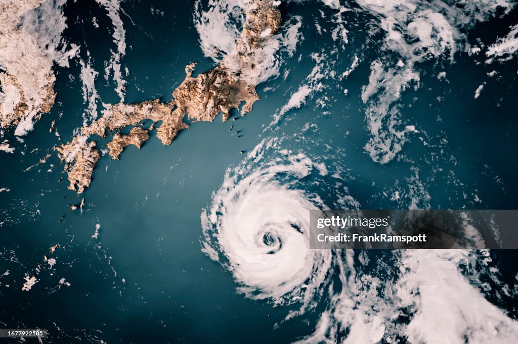 Typhoon Lan 2023 Cloud Map Japón 3D Render Neutral