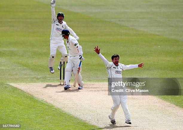 Steven Mullaney of Nottinghamshire appeals succesfully for the wicket of Dale Benkenstein of Durham during day two of the LV County Championship...