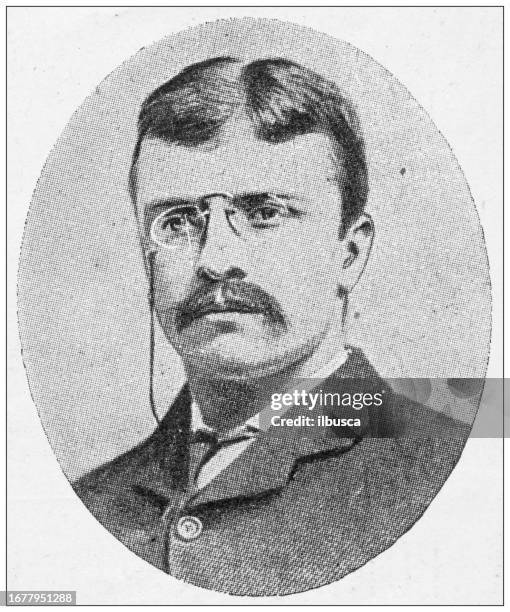 antikes bild aus britischer zeitschrift: theodore roosevelt - theodore roosevelt us president stock-grafiken, -clipart, -cartoons und -symbole