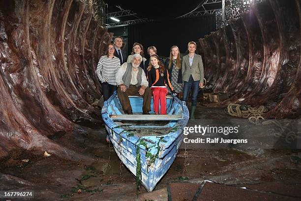 Mario Adorf and director Anna Justice attend the 'Pinocchio' - set visit at MMC Studios on April 30, 2013 in Cologne, Germany.