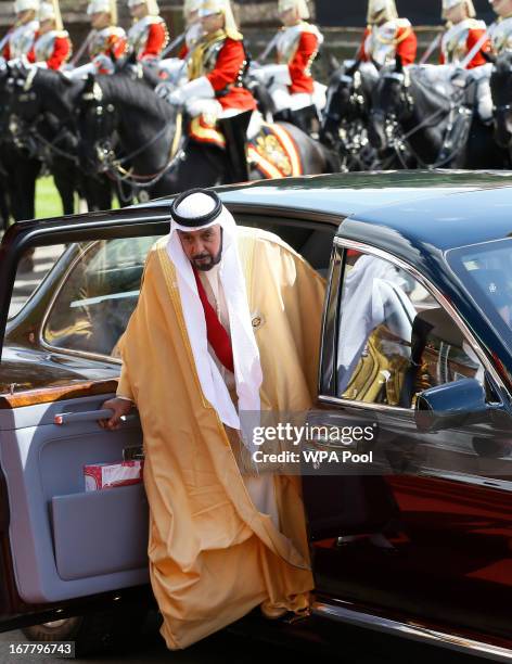 President of the United Arab Emirates, His Highness Sheikh Khalifa bin Zayed Al Nahyan arrives to meet Queen Elizabeth II and Prince Philip, Duke of...