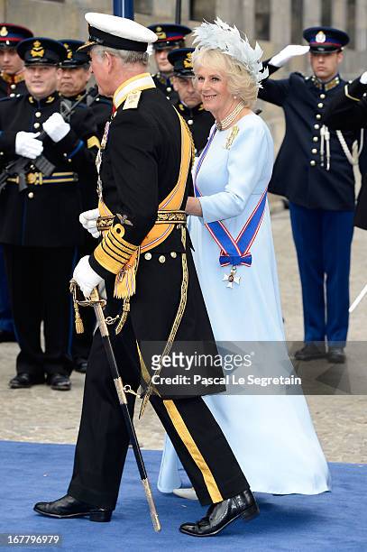 Prince Charles, Prince of Wales and Camilla, Duchess of Cornwall depart the Nieuwe Kerk to return to the Royal Palace after the abdication of Queen...