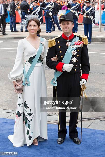 Crown Prince Frederik, and Crown Princess Mary of Denmark arrive at the Nieuwe Kerk in Amsterdam for the inauguration ceremony of King Willem...