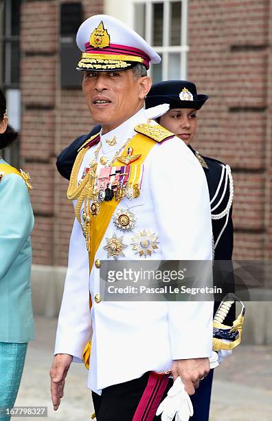 Prince Maha Vajiralongkorn departs the Nieuwe Kerk to return to the Royal Palace after the abdication of Queen Beatrix of the Netherlands and the...