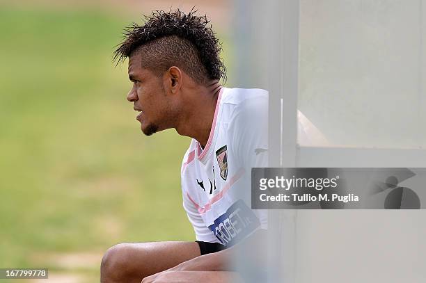 Anselmo de Moraes looks on during a Palermo training session at Tenente Carmelo Onorato Sports Center on April 30, 2013 in Palermo, Italy.
