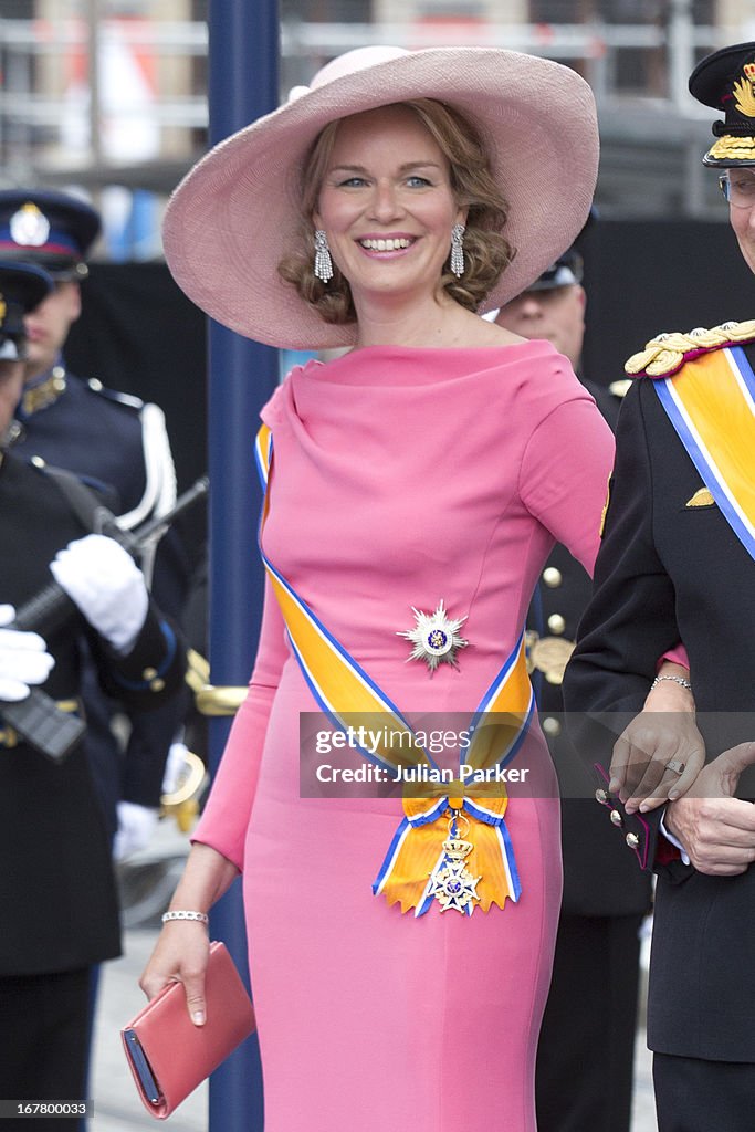 Crown Princess Mathilde of Belgium leaves the Nieuwe Kerk in... News ...