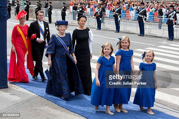 The Daughters of King Willem, and Queen Maxima, Princess Alexia, Princess Catharina Amalia, and Princess Ariane, followed by Princess Beatrix, and...