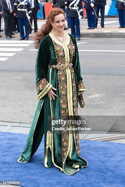Princess Lalla Salma of Morocco arrives at the Nieuwe Kerk in Amsterdam for the inauguration ceremony of King Willem Alexander of the Netherlands, on...