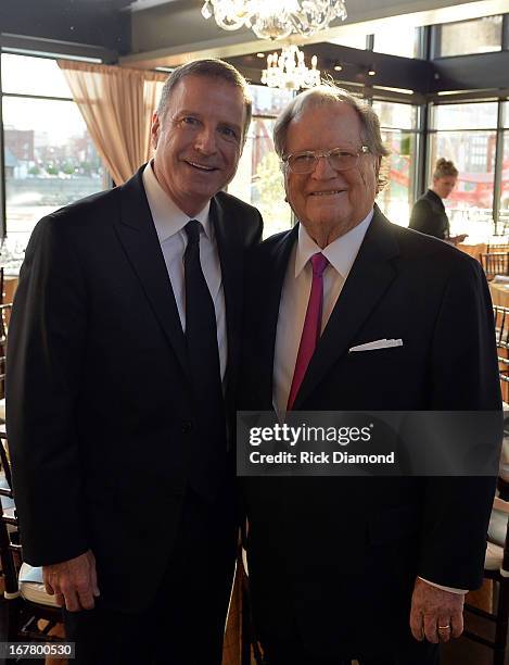 Wine Hosts Bill Hearn and Billy Ray Hearn attend the 14th annual T.J. Martell Foundation Nashville Best Cellars dinner at the Bridge Building on...