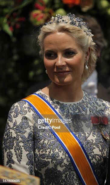 Crown Princess Mette-Marit of Norway attends the inauguration of HM King Willem Alexander of the Netherlands and HRH Princess Beatrix of the...