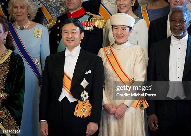 Crown Prince Naruhito and Crown Princess Masako of Japan pose in a group picture with King Willem Alexander and Queen Maxima of the Netherlands...