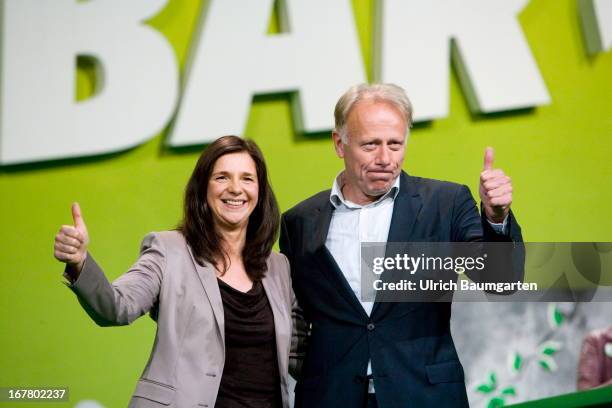 Juergen Trittin and Katrin Goering-Eckardt , Leading Candidates for the Federal Elelection 2013, during the German Greens Party party congress on...