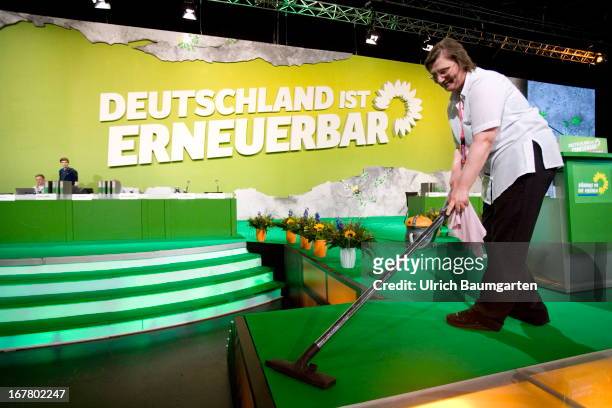 Preparations before the opening of the German Greens Party party congress on April 26, 2013 in Berlin, Germany. Germany faces federal elections in...